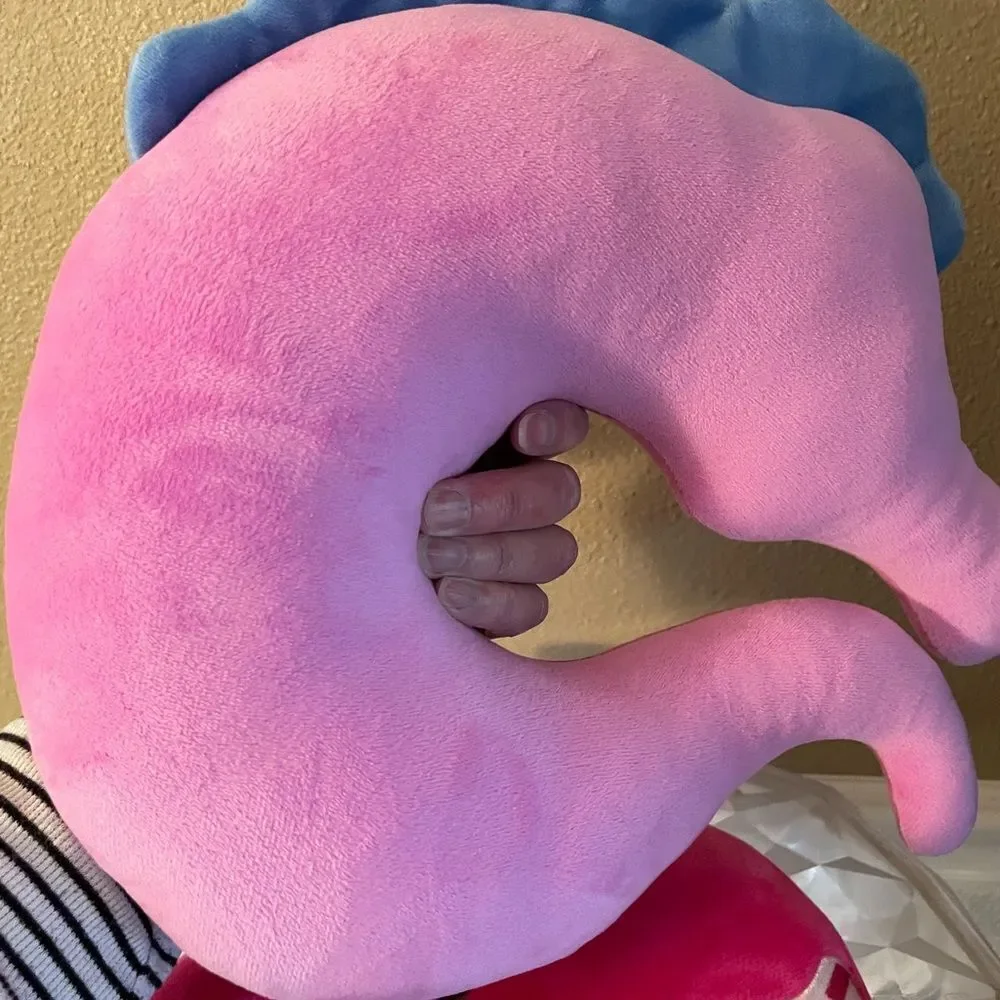 Pink and Blue Plush Seahorse and Donut Toy Set
